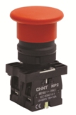 Large image of item: CHNT Brand Mushroom Stop Button-Red-1NC Aux-Twist Rel-Will Replace Telemecanique XB2BS442