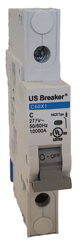 US Breaker C60 1P 10A UL489 DIN Rail MCB 10KA@277V (Like Eaton FAZ C10 1 NA SP or Square D M9F42110)