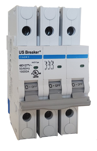 US Breaker C60 3P 04A UL489 DIN Rail MCB 10KA@480V (Like Eaton FAZ C4 3 NA SP or Square D M9F42304)
